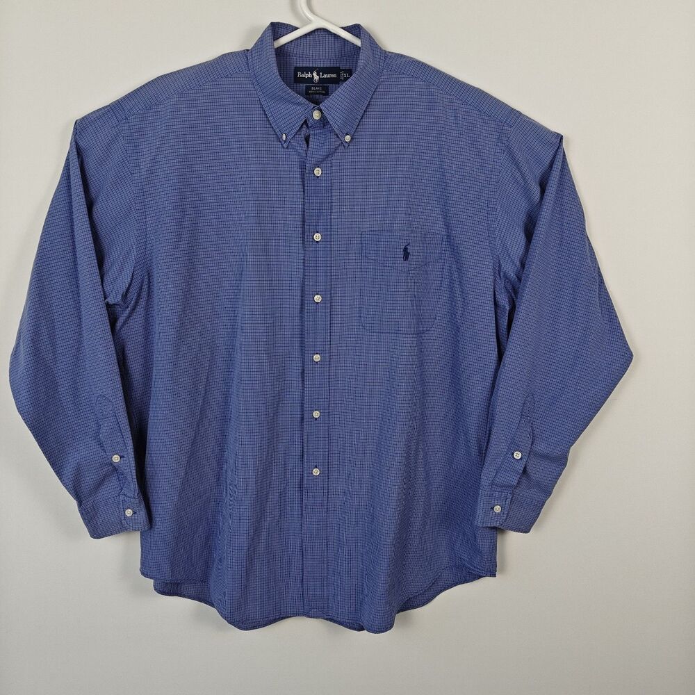 Ralph Lauren Blake Shirt Men XL Blue Check Long Sleeve Button Casual 100% cotton